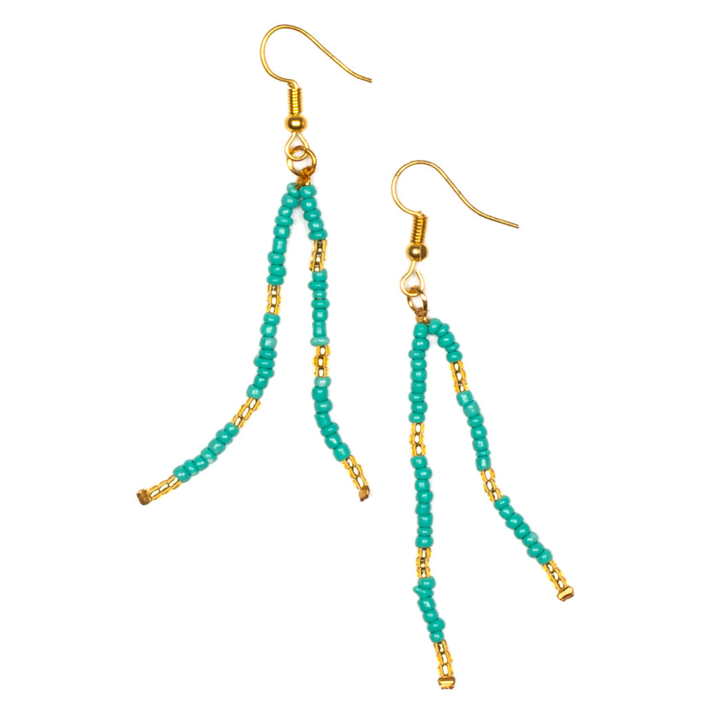 Boucles d'oreilles doubles en perles de rocaille avec accents dorés