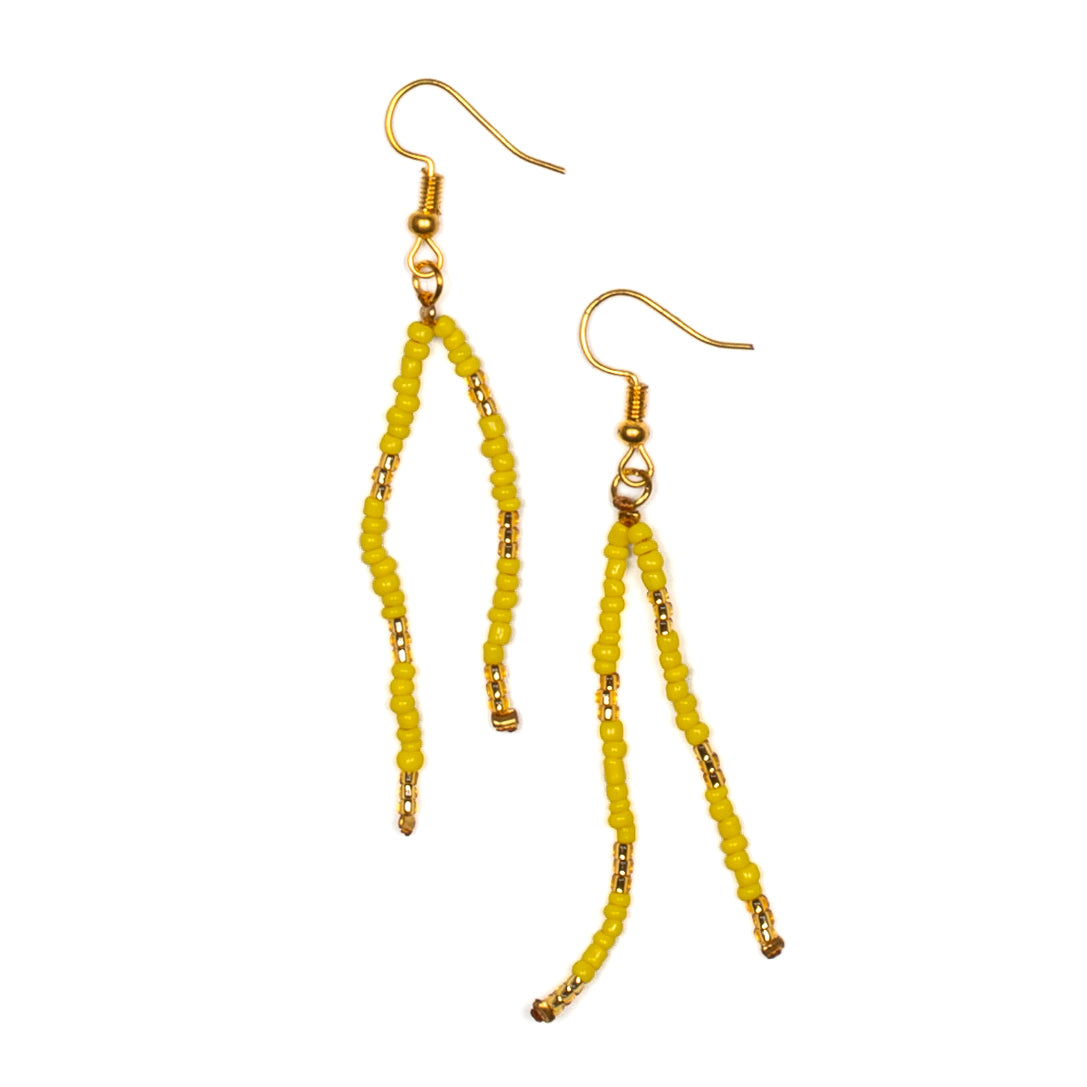 Boucles d'oreilles doubles en perles de rocaille avec accents dorés