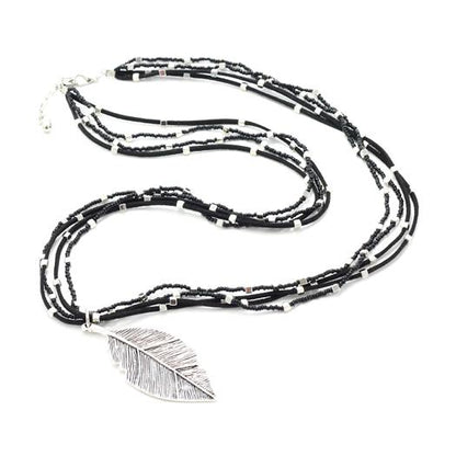 Suede & Beaded Necklace with Leaf Pendant
