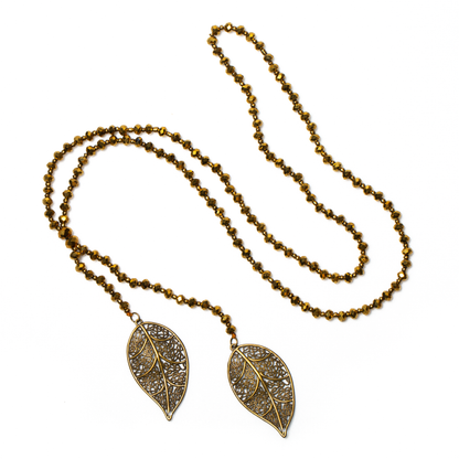 Long collier double feuille de cristal