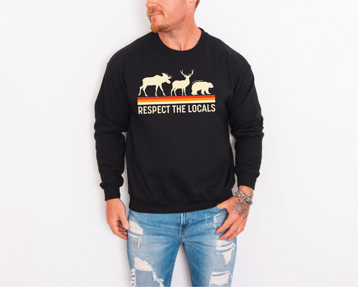 Sweat-shirt unisexe à col rond Respecte les locaux | Vêtements Lac | Vêtements de camping