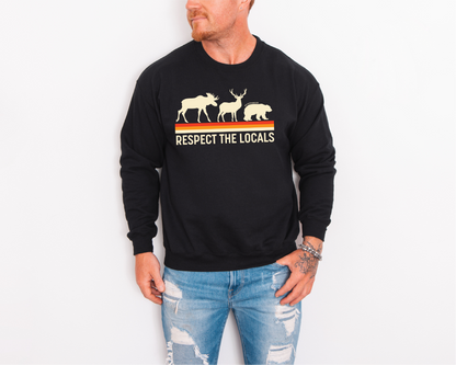 Sweat-shirt unisexe à col rond Respecte les locaux | Vêtements Lac | Vêtements de camping