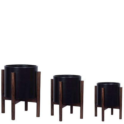 Rica - Mid-Century Modern Plant Stand With Black Planter (Multiple Sizes)