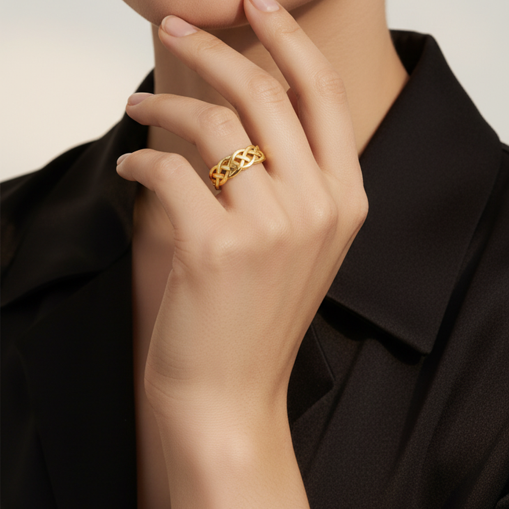 Bague Or Tressée Lignes Croisées