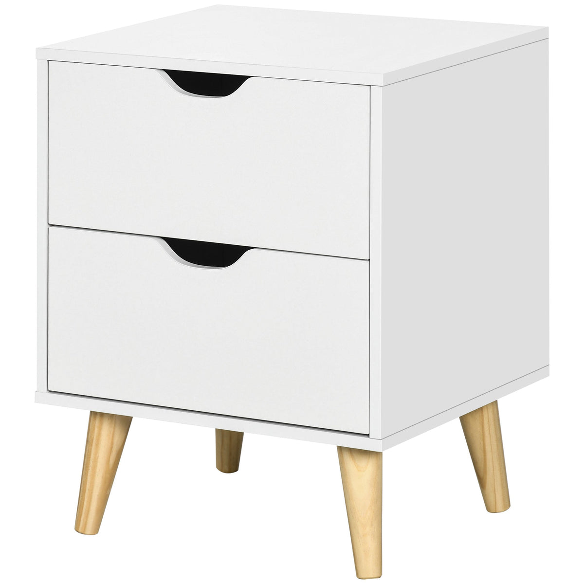 Table de chevet Jesse avec 2 tiroirs et pieds en pin-Blanc