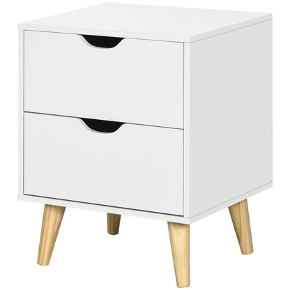 Table de chevet Jesse avec 2 tiroirs et pieds en pin-Blanc