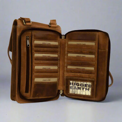 Rugged Earth Leather Organizer Crossbody Bag