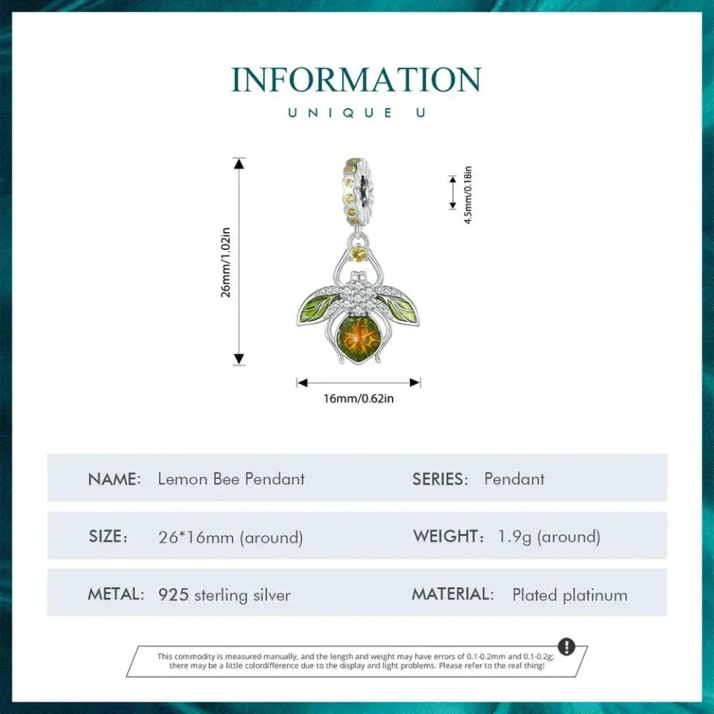 Pleine de charme : Pendentif Abeille-Citron en Argent 925 pour Bracelets et Joncs