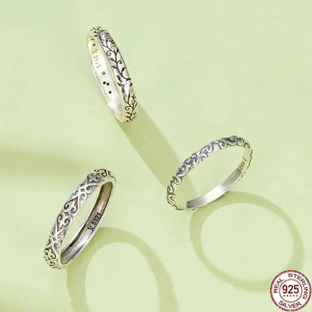 Bague fleurie gaufrée vintage en argent sterling 925
