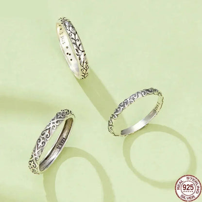 Bague fleurie gaufrée vintage en argent sterling 925