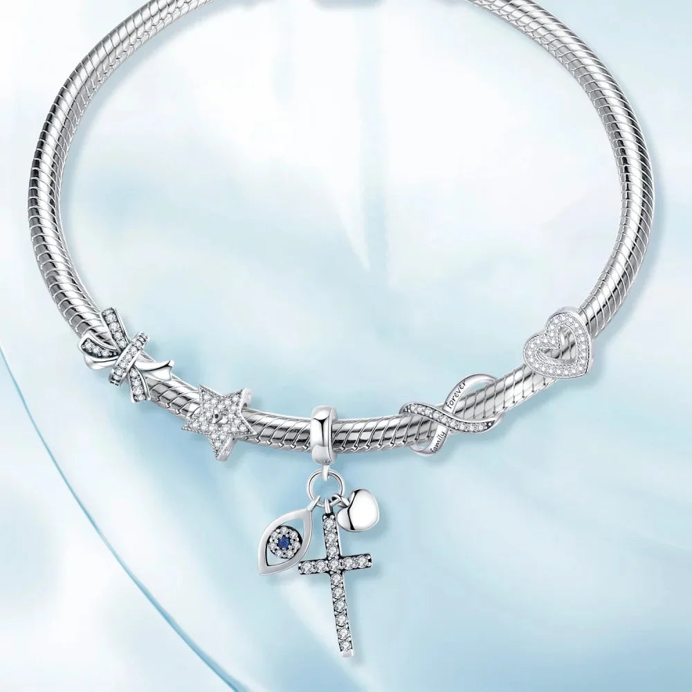 Breloques en argent sterling 925 avec cristaux 5A transparents en forme de cœur et de X pour bracelet et pendentif de collier