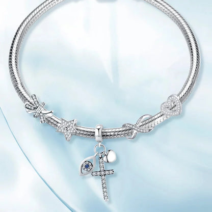 Breloques en argent sterling 925 avec cristaux 5A transparents en forme de cœur et de X pour bracelet et pendentif de collier