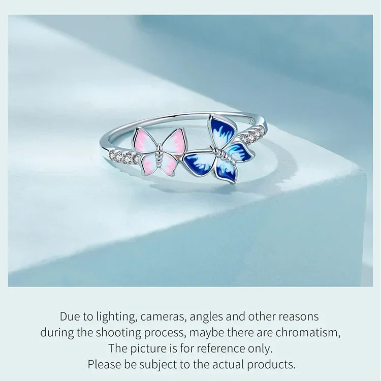Bague en Argent Sterling 925 Émaillée Papillon Oxyde de Zirconium