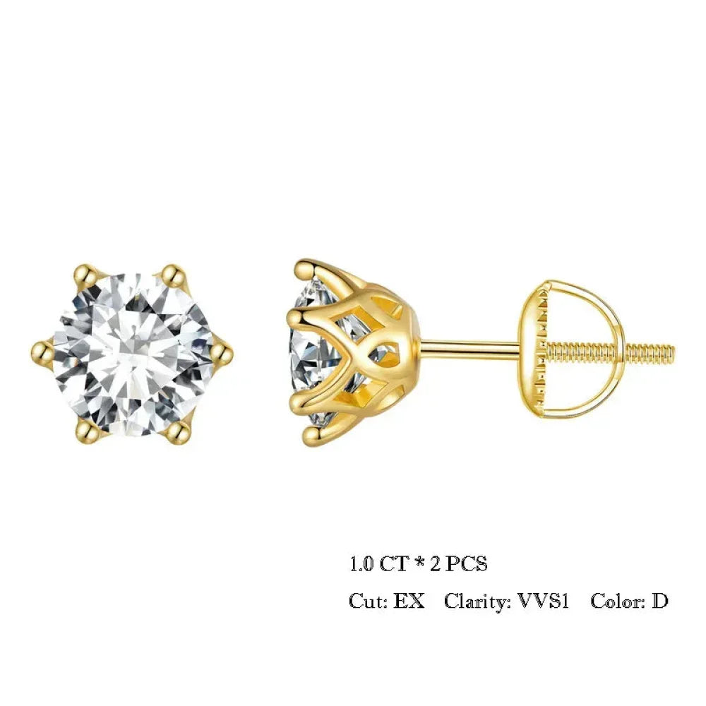 Puces d'oreilles rayonnantes en moissanite | Coupe ronde couleur D, argent 925 plaqué or