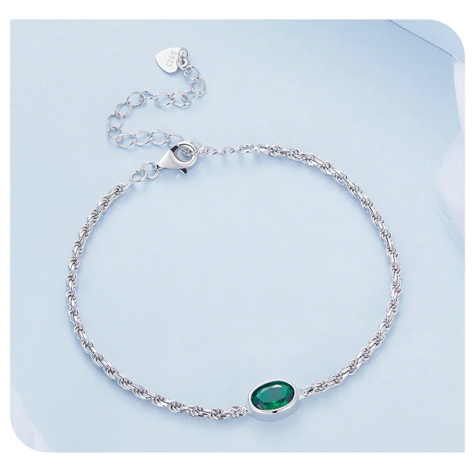 Bracelet Chopin en argent sterling avec zircon vert – ajustable