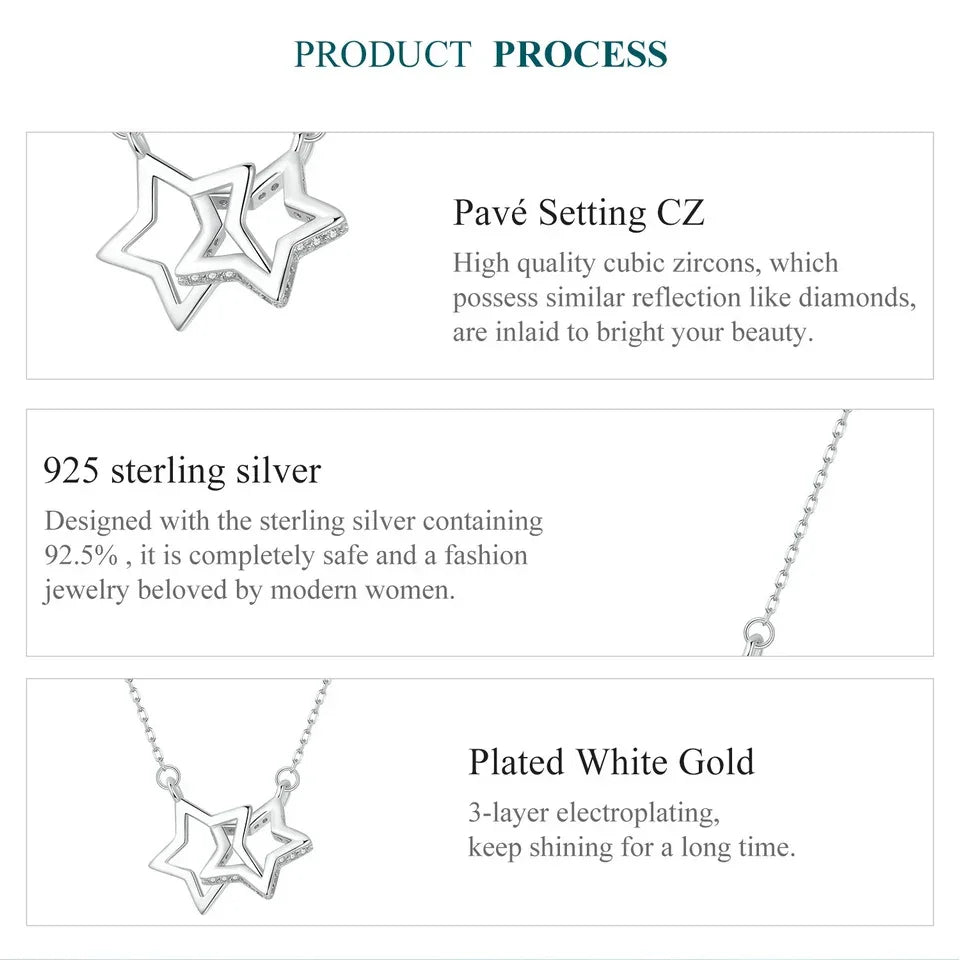 Cœurs connectés : Collier pendentif en argent sterling étoile/cœur/chat