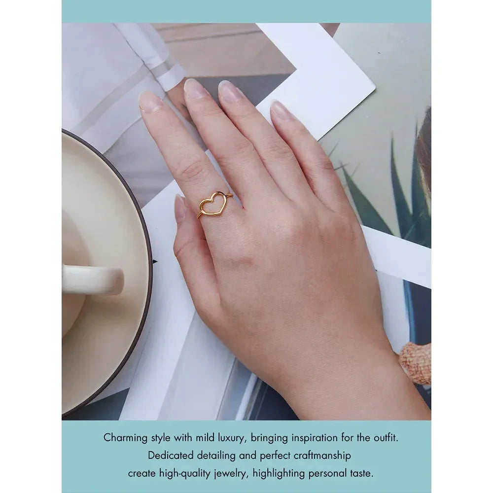 Bague minimale en argent sterling 925 en forme de cœur