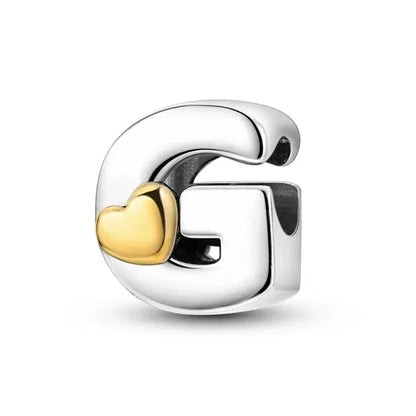 Breloque initiale en argent sterling 925 avec cœur en or