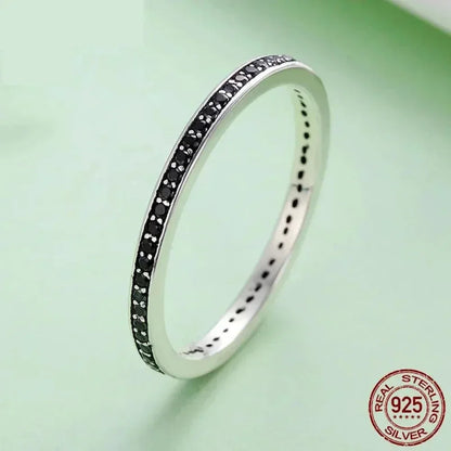 Bague en argent sterling 925 avec double cercle et oxydes de zirconium noirs et clairs