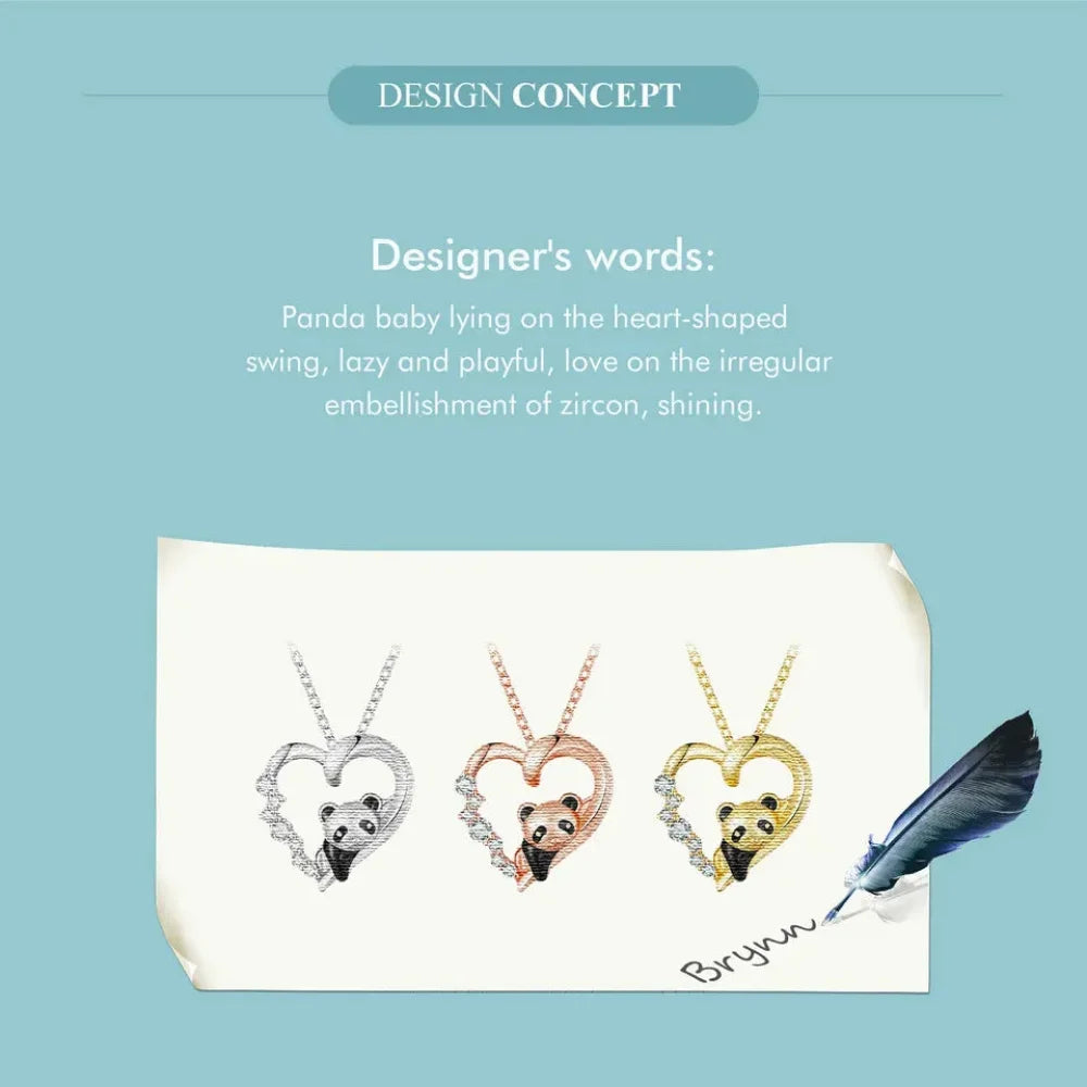 Collier Panda Bébé en Argent Sterling 925 avec Cristal | Pendentif Animal Mignon en Émail Chaîne Maillon | Cadeau pour Femme - 17.71'' Scn453