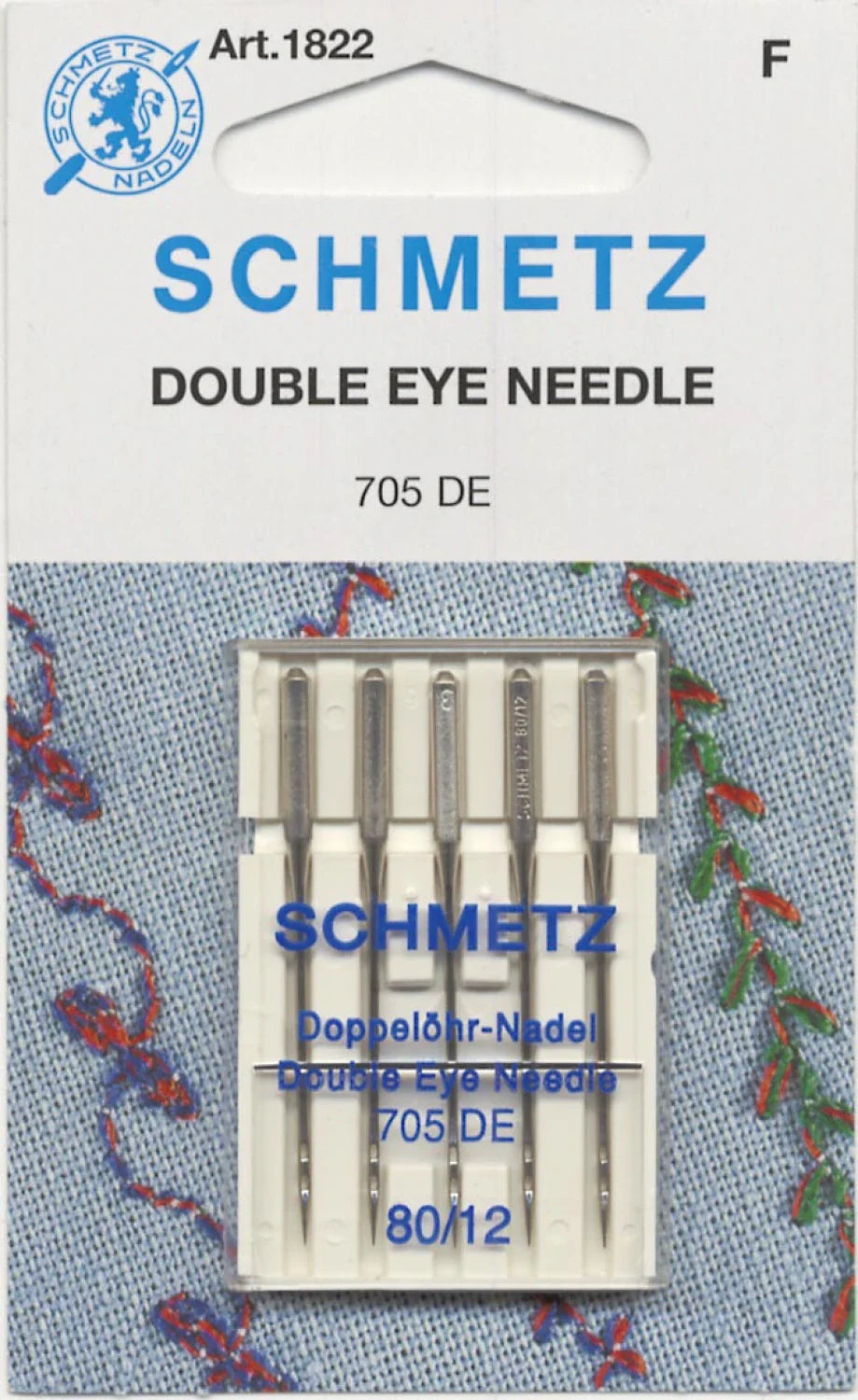 SCHMETZ #1822 Double Eye Topstitch Machine Needle Size 12/80 - 5 Pieces