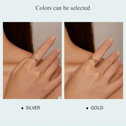 Bague X plaquée or 14 carats à couper le souffle - Bague croisée minimaliste élégante en argent sterling 925 pour femmes - Bijoux de promesse Scr543