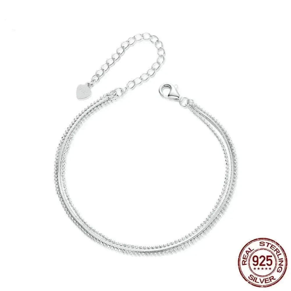 Bracelet triple couche en argent sterling – Plaqué or blanc