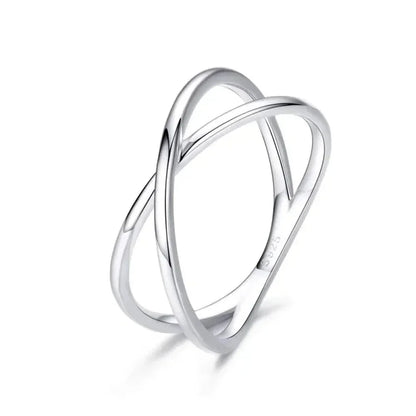 Bague X plaquée or 14 carats à couper le souffle - Bague croisée minimaliste élégante en argent sterling 925 pour femmes - Bijoux de promesse Scr543