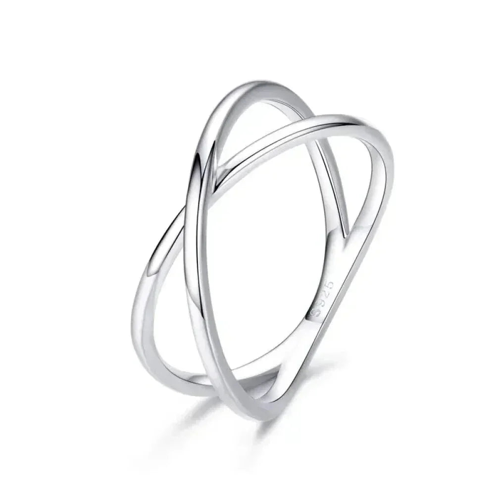 Bague X plaquée or 14 carats à couper le souffle - Bague croisée minimaliste élégante en argent sterling 925 pour femmes - Bijoux de promesse Scr543