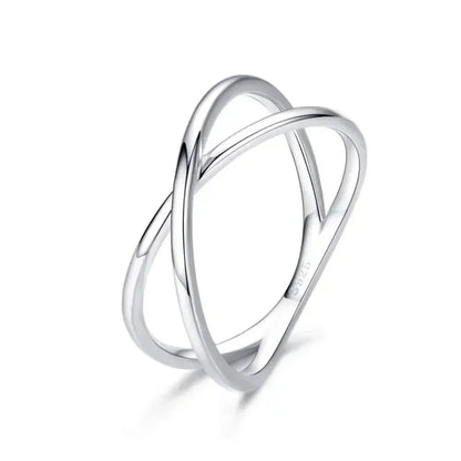 Bague X plaquée or 14 carats à couper le souffle - Bague croisée minimaliste élégante en argent sterling 925 pour femmes - Bijoux de promesse Scr543
