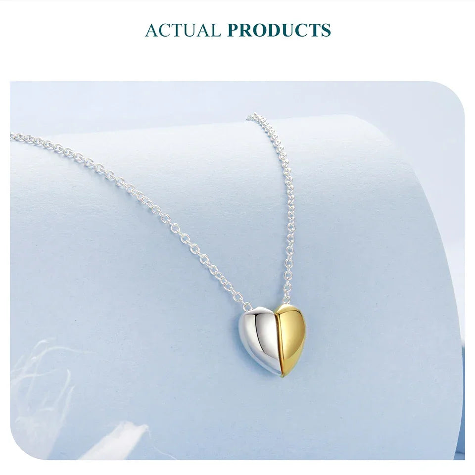 Collier pendentif cœur plaqué or pour femme - Bijou cœur de couple en argent sterling 925