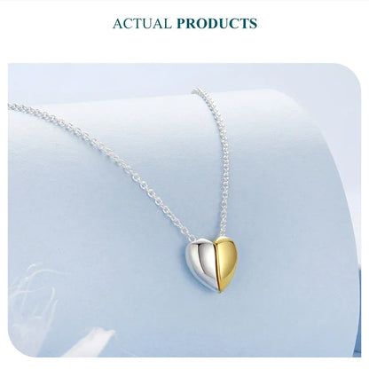 Collier pendentif cœur plaqué or pour femme - Bijou cœur de couple en argent sterling 925