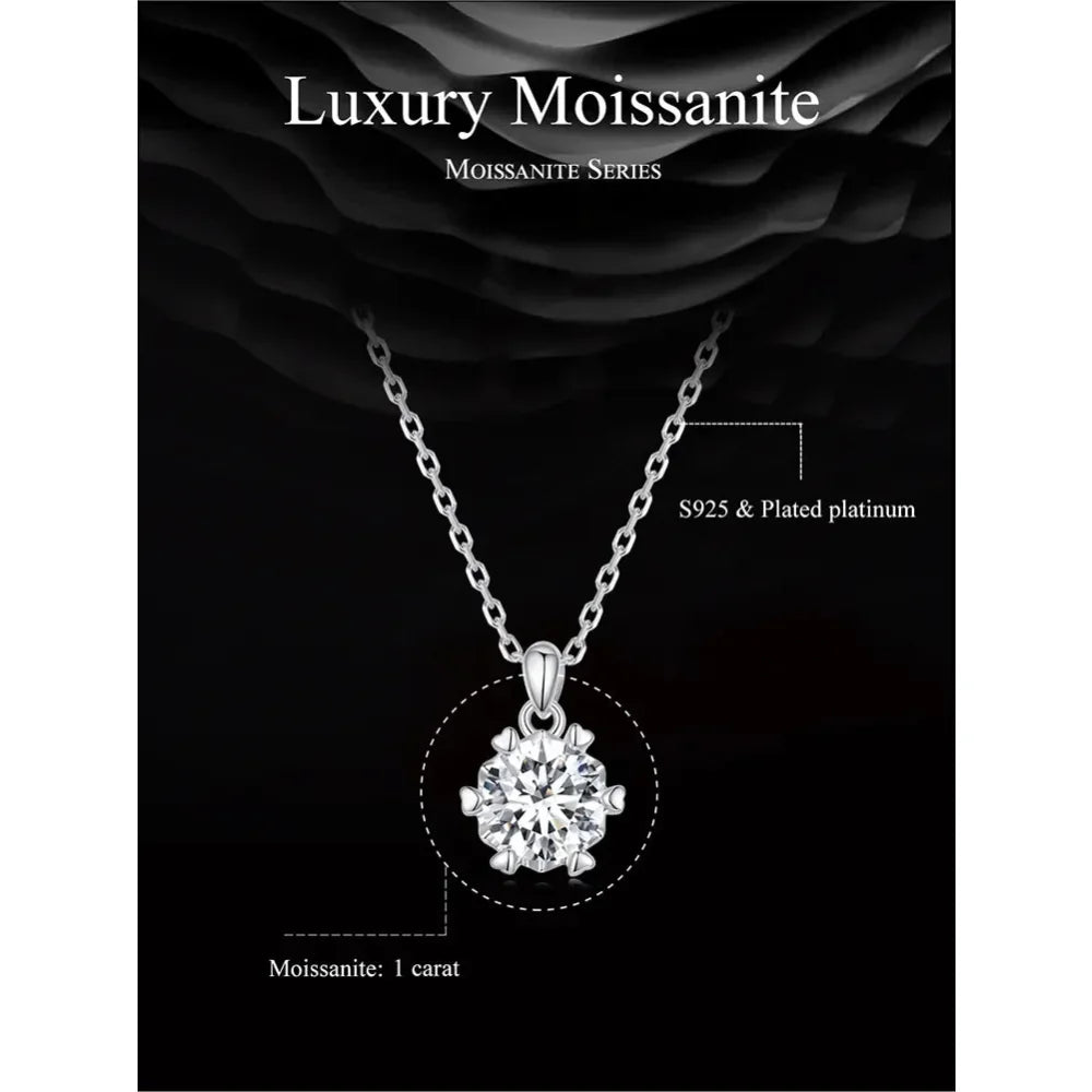 Superbe Collier Pendentif Moissanite 1 Carat | Argent Sterling 925 | Bijoux Fins de Mariage et de Mariée