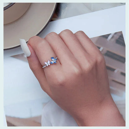 Bague en Argent Sterling 925 Émaillée Papillon Oxyde de Zirconium