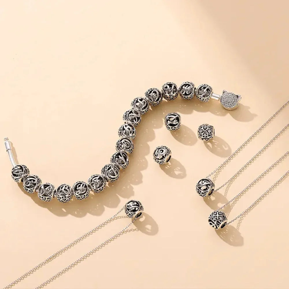 Perle breloque initiale en argent sterling 925
