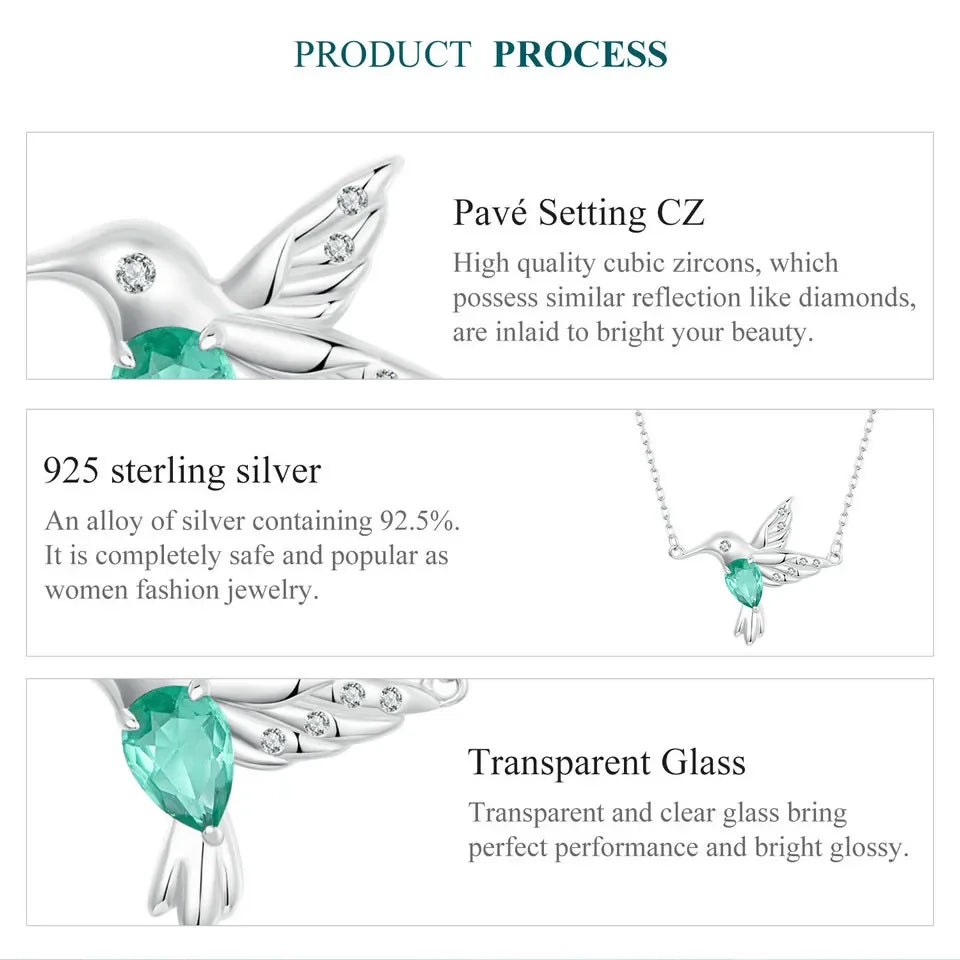 Collier élégant avec pendentif colibri en argent sterling