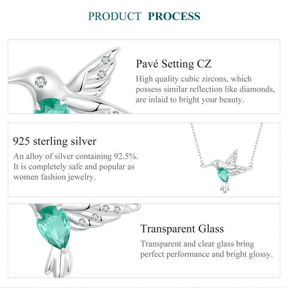 Collier élégant avec pendentif colibri en argent sterling