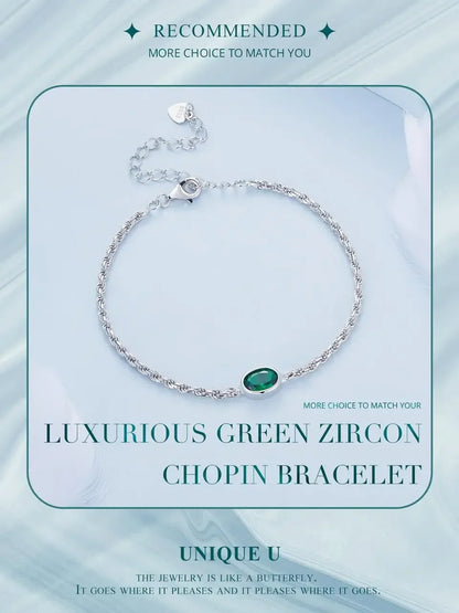 Bracelet Chopin en argent sterling avec zircon vert – ajustable