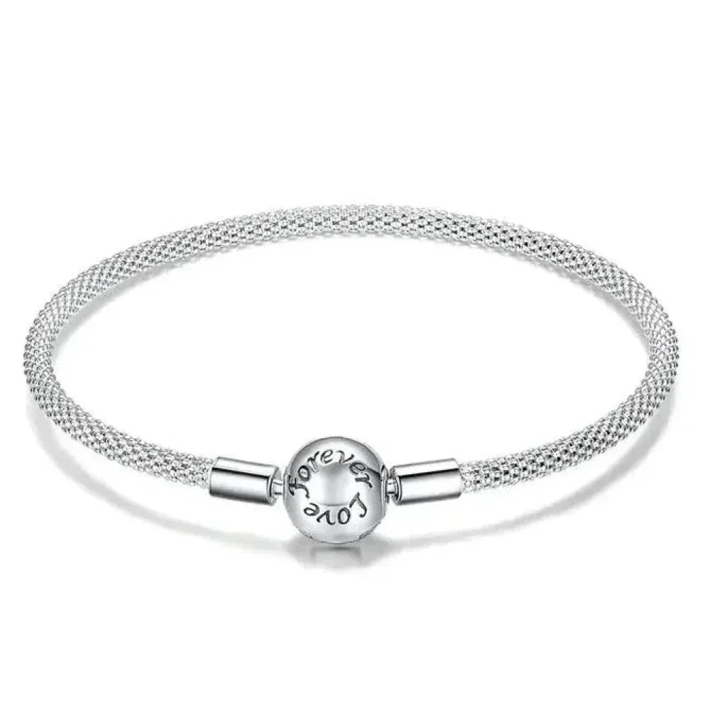 Bracelet de charme en mailles d'argent sterling – Perle « Amour éternel »