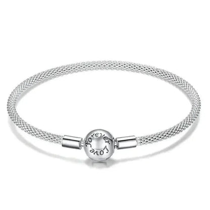 Bracelet de charme en mailles d'argent sterling – Perle « Amour éternel »