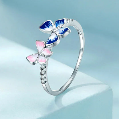 Bague en Argent Sterling 925 Émaillée Papillon Oxyde de Zirconium