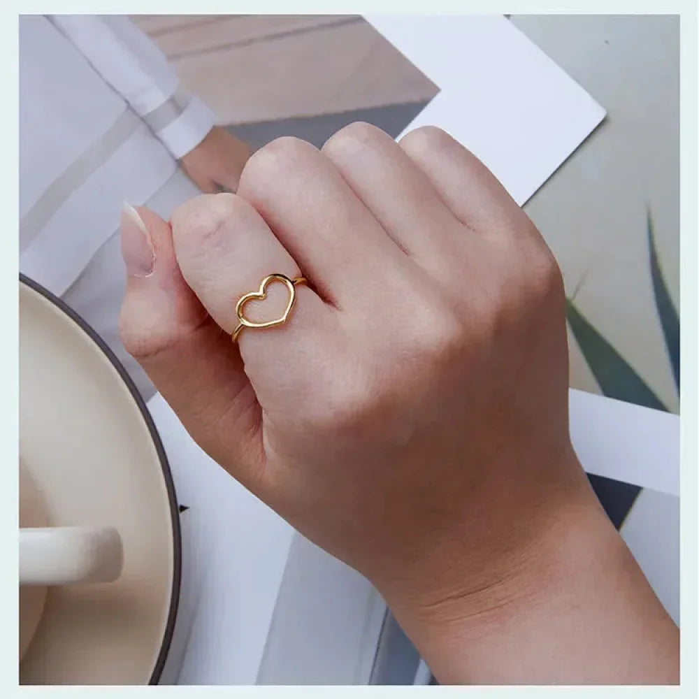 Bague minimale en argent sterling 925 en forme de cœur