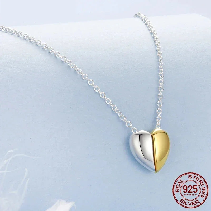 Collier pendentif cœur plaqué or pour femme - Bijou cœur de couple en argent sterling 925