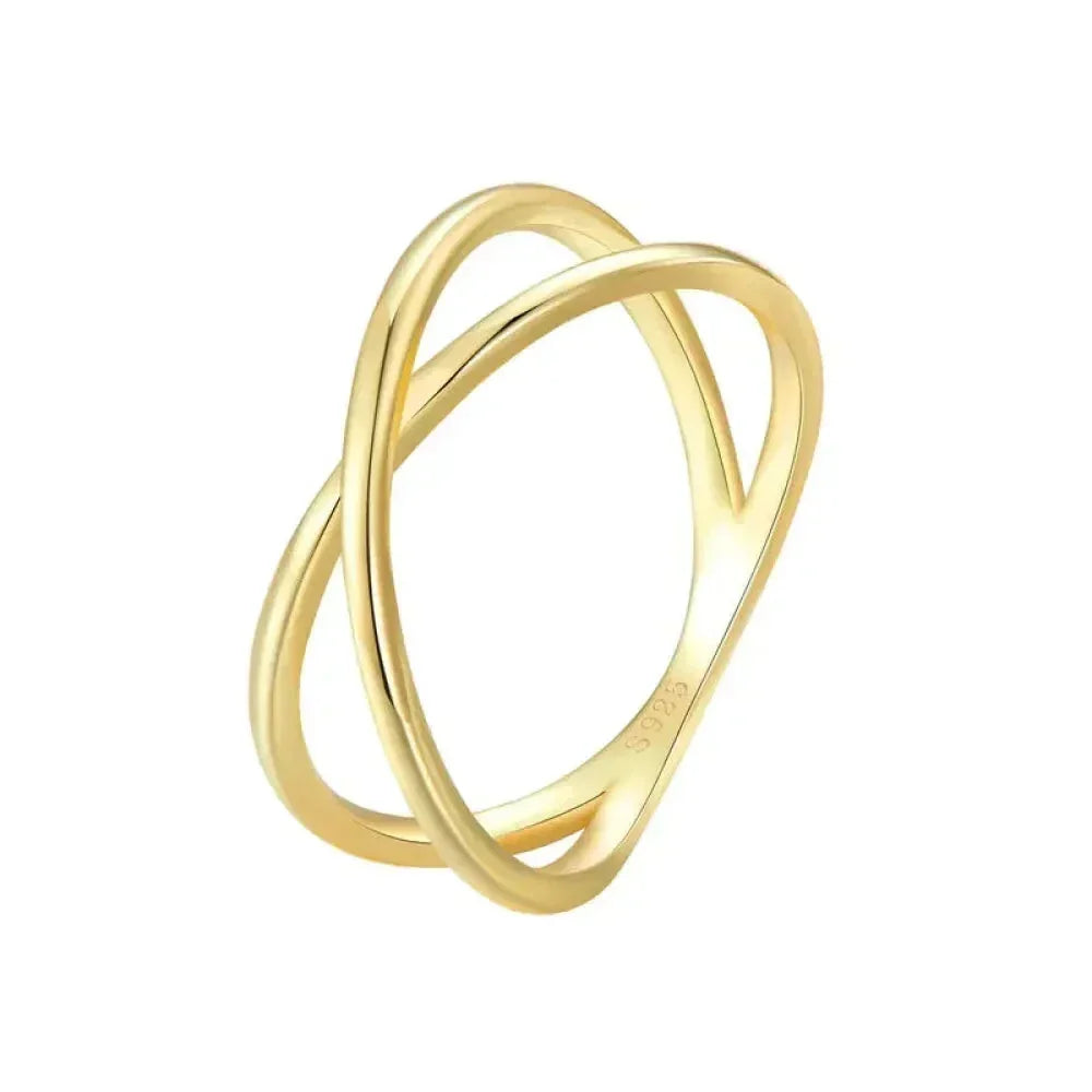 Bague X plaquée or 14 carats à couper le souffle - Bague croisée minimaliste élégante en argent sterling 925 pour femmes - Bijoux de promesse Scr543
