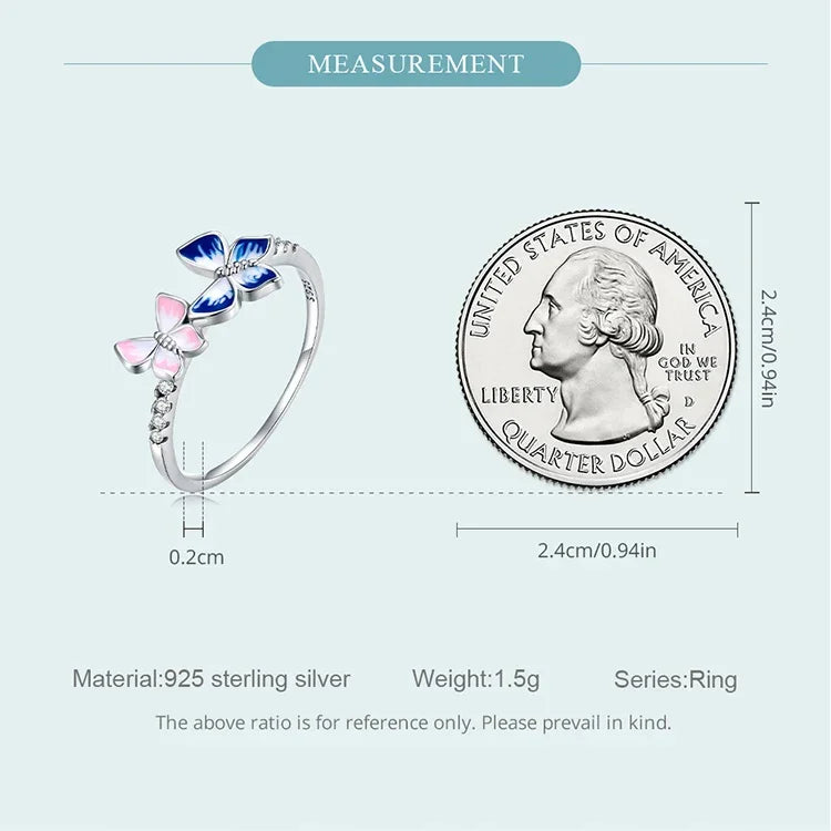 Bague en Argent Sterling 925 Émaillée Papillon Oxyde de Zirconium