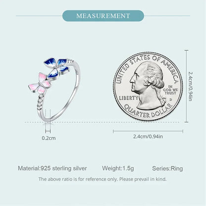 Bague en Argent Sterling 925 Émaillée Papillon Oxyde de Zirconium