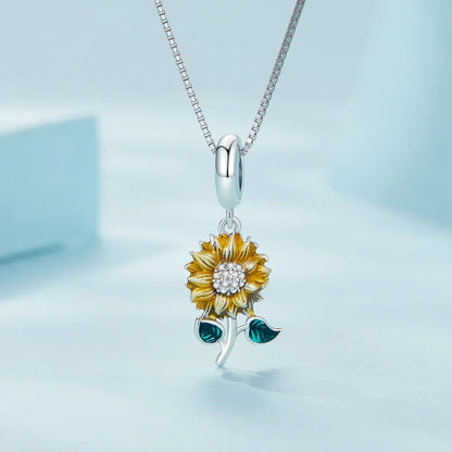 Collier pendentif tournesol en argent sterling 925 vintage