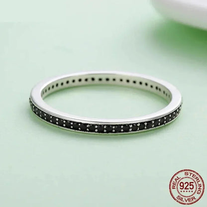 Bague en argent sterling 925 avec double cercle et oxydes de zirconium noirs et clairs