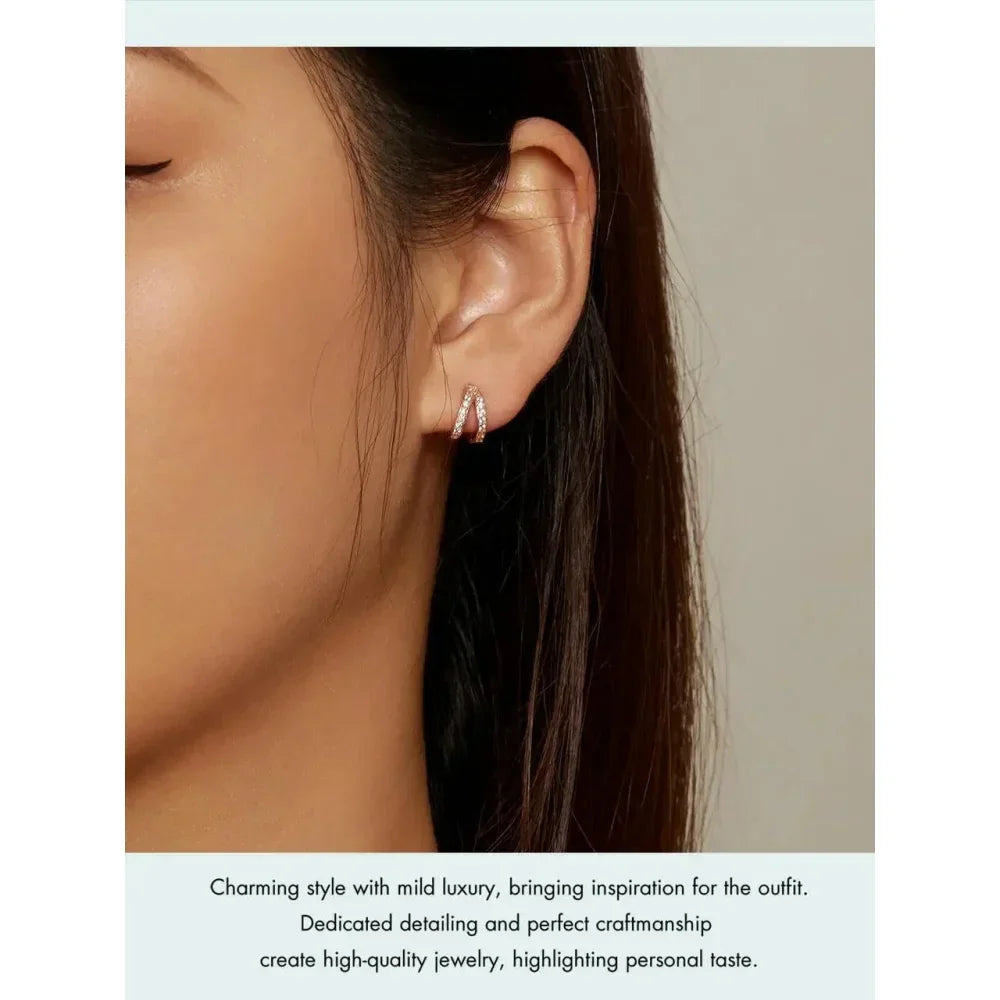 Boucles d'oreilles créoles doubles en argent sterling 925, avec géométrie élégante et cristal de zircon