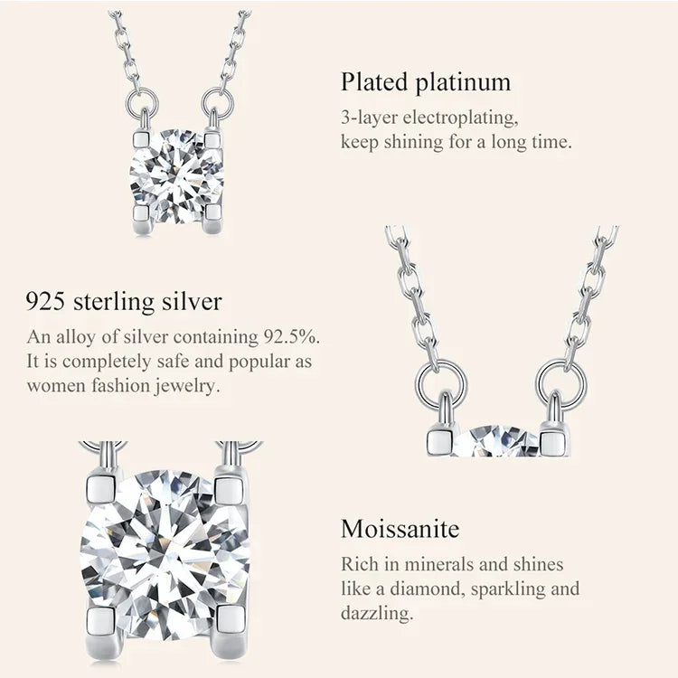 Collier Pendentif Moissanite 1 carat en Argent Sterling Éclatant